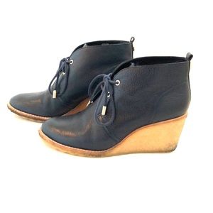 Navy blue leather booties